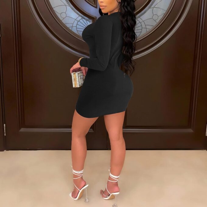 MOEENCN Mini Dresses for Women Ruched Long Sleeve Mesh Bodycon Sexy Pleated Sheer Short Dress Party Night Club – Bild 3