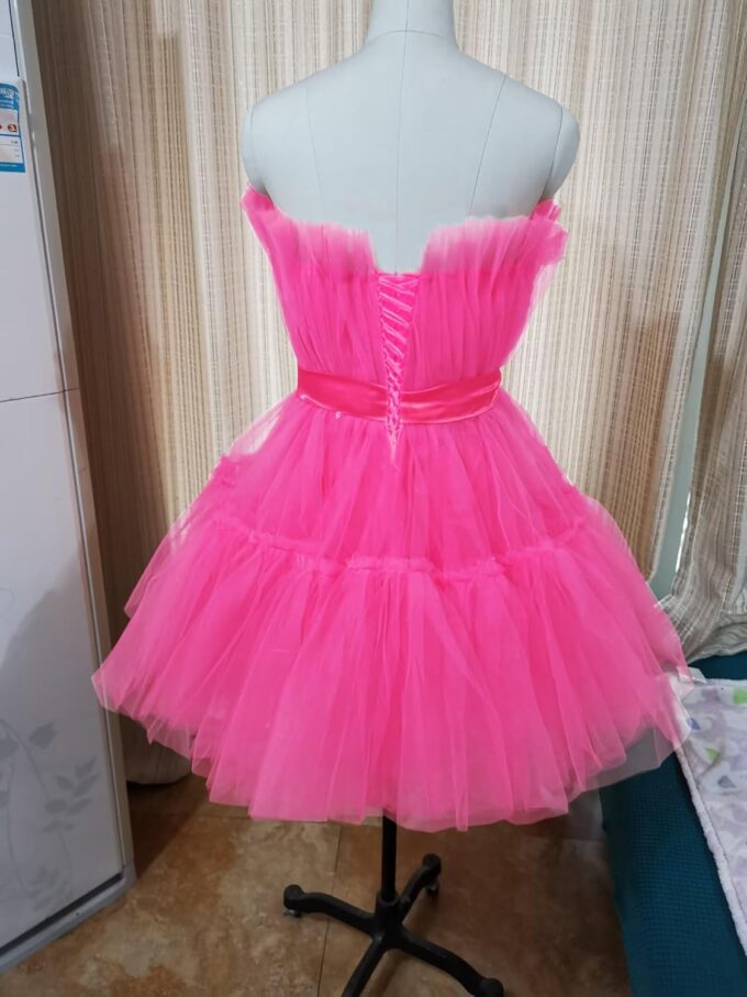 FTBY Women Tiered High Low Prom Dress Bow Sash Tulle Homecoming Pageant Dresses Hot Pink Long – Bild 3