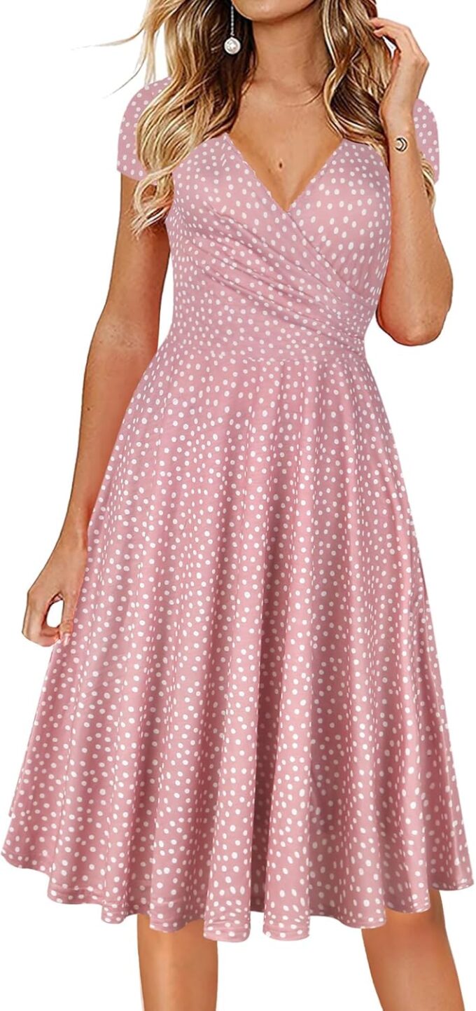 oxiuly Women's Cap Sleeve Summer Casual Dresses V-Neck Floral Vacation Party Dress OX233