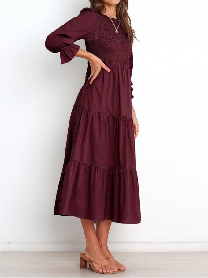 BTFBM Women Casual Long Sleeve Crew Neck Fall Dress Bohemian Relaxed Fit Floral Flowy Maxi Dresses Tiered Cocktail Dress – Bild 5