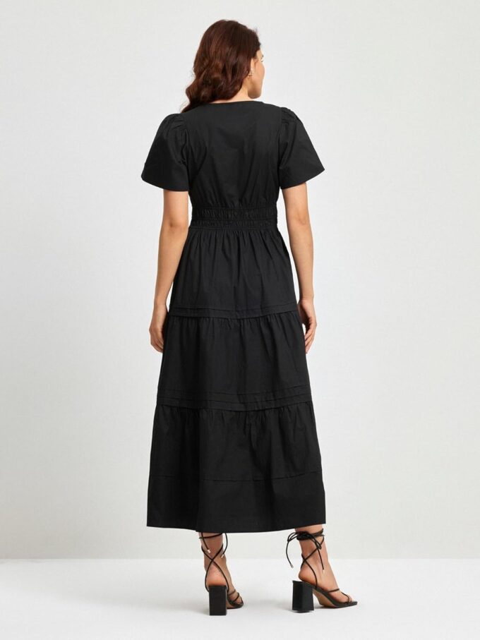 Women's Black Summer Dress Casual Long Maxi Short Sleeve Layered Cotton V Neck A Line Flowy Dresses for Women 2025 – Bild 4