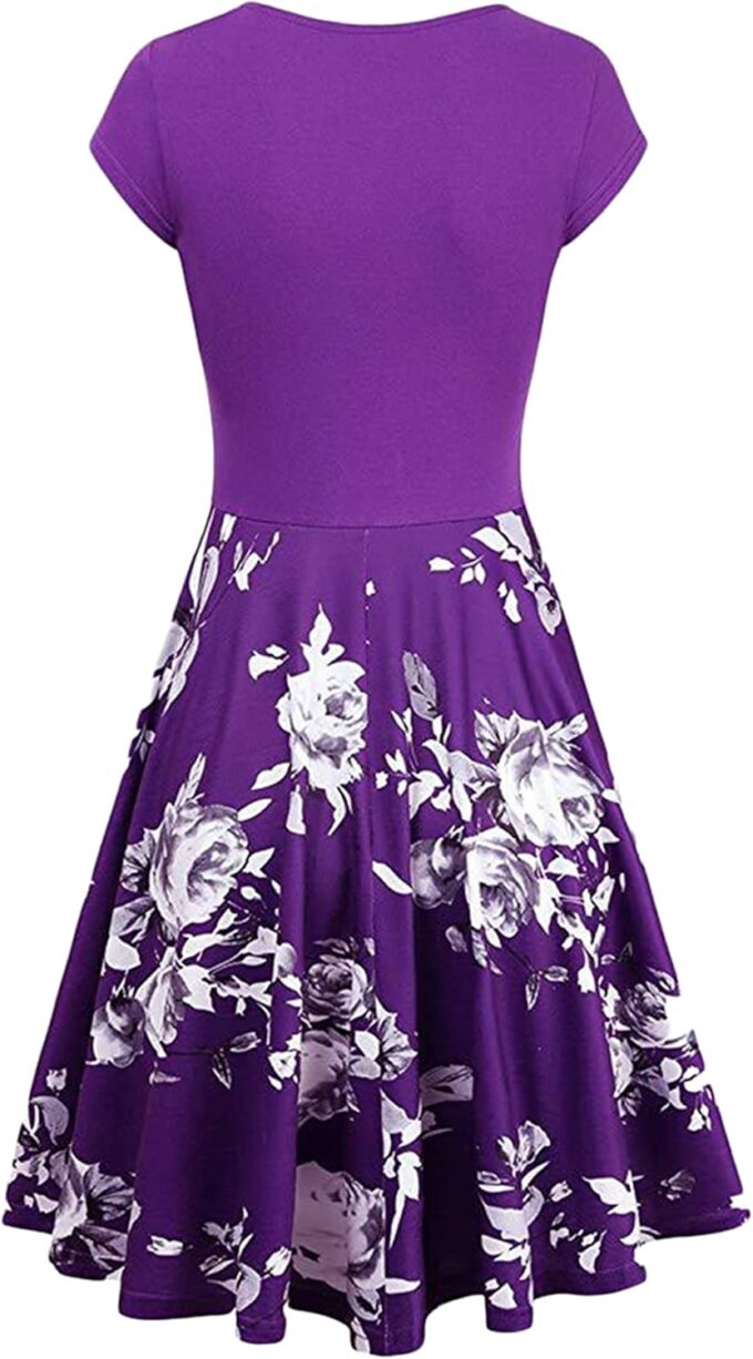 YMING Womens 1950s Vintage Floral Print Wrap Dress A Line Flared Swing Dress Cocktail Party Pleated Dresses – Bild 2