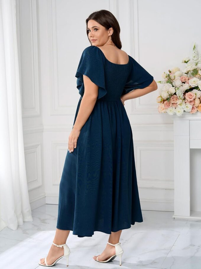 SCOMCHIC Women Plus Size Dresses Short Sleeve Sweetheart Neckline Wedding Guest Cocktail Smocked A Line Slit Maxi Dress – Bild 6
