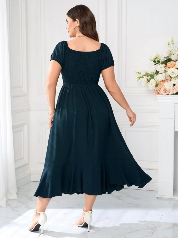 SCOMCHIC Womens Plus Size Summer Maxi Dress Ruched Front Square Neck Smocked Flowy A Line Formal Wedding Guest Dresses – Bild 5