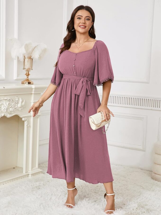 SCOMCHIC Women's Plus Size Formal Maxi Dress Summer Sweetheart Neckline 3/4 Sleeve A Line Flowy Wedding Guest Cocktail Dress – Bild 6