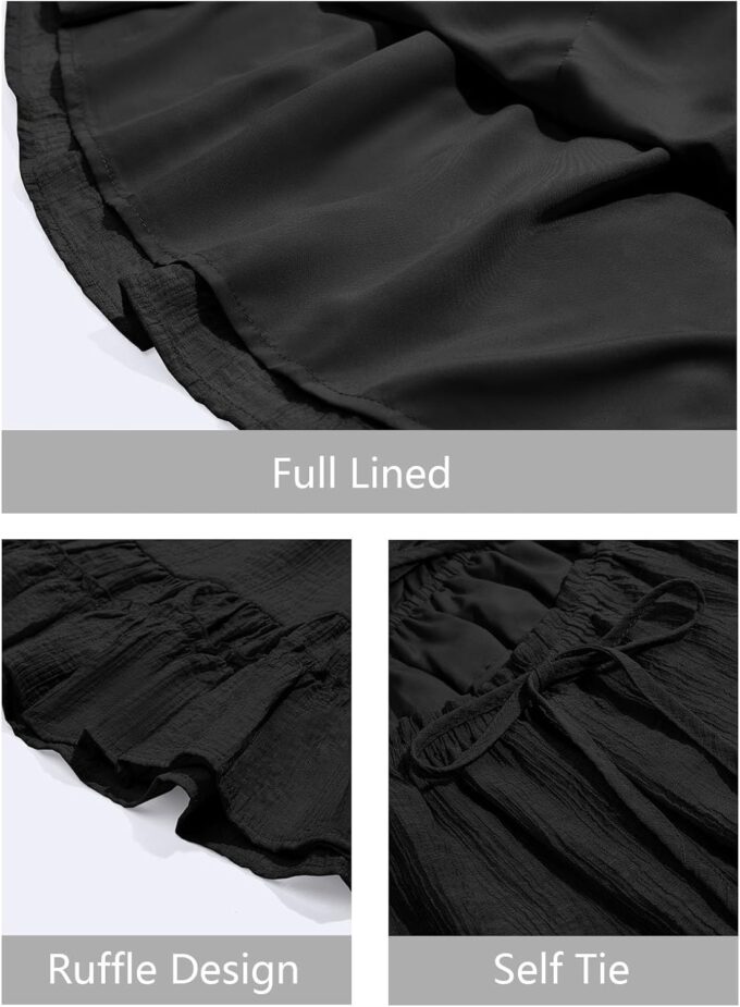 Wenrine Womens Spaghetti Strap Mini Dress Summer Backless Self Tie Ruffle Beach Sundress – Bild 6