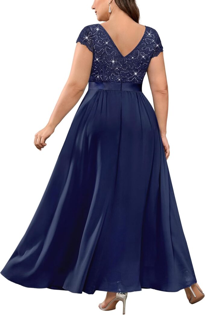 Knitee Women's Plus Size Sequin Floral Lace Formal Bridesmaid Party Flowy Maxi Dress – Bild 2