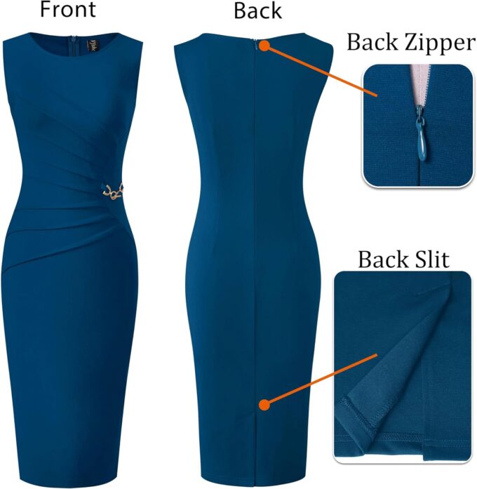 VFSHOW Womens Elegant Ruched Work Business Office Cocktail Party Sheath Dress – Bild 5