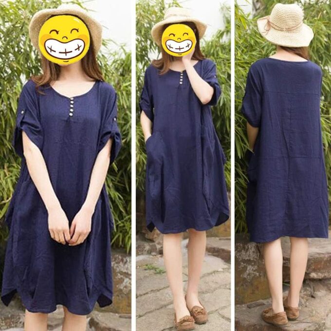 FTCayanz Women's Casual Tunic Dress Short Sleeve Plus Size Midi Dresses with Pockets – Bild 4