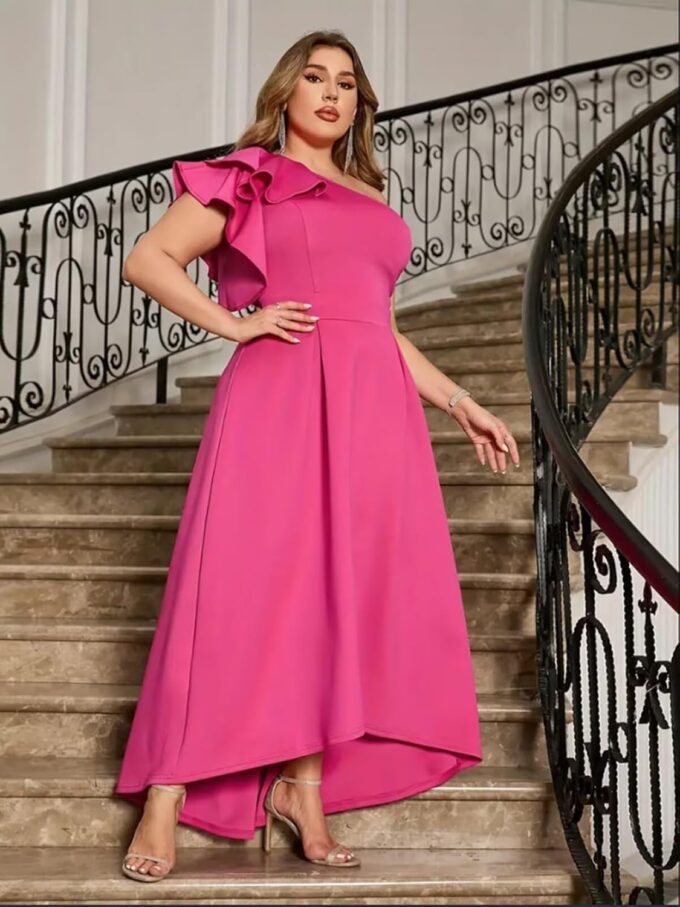 Modest Long Flowy Homecoming Dresses for Teens Fall High Low A Line One Shoulder Ruffle Satin Cocktail Dress – Bild 4