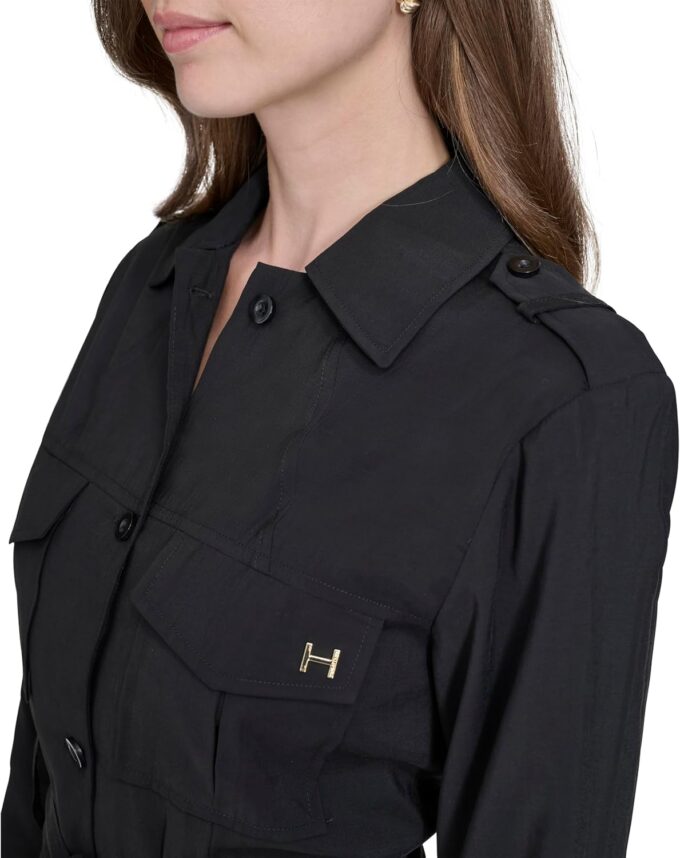 H HALSTON Damen Wear to Work Collared V-Neck Long Sleeve Shirt Dress Kleid – Bild 5