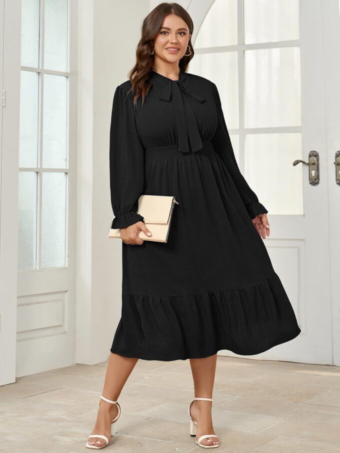 SCOMCHIC Womens Plus Size Midi Dress Flowy A Line Bow Tie Swing Dress Formal Work Party Cocktail Dresses for Wedding Guest – Bild 6