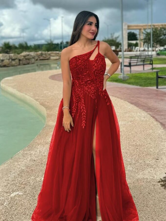 MYDRESS Beading Tulle Prom Dresses 2025 with Pockets Spaghetti Strap Formal Evening Dresses with Slit – Bild 6
