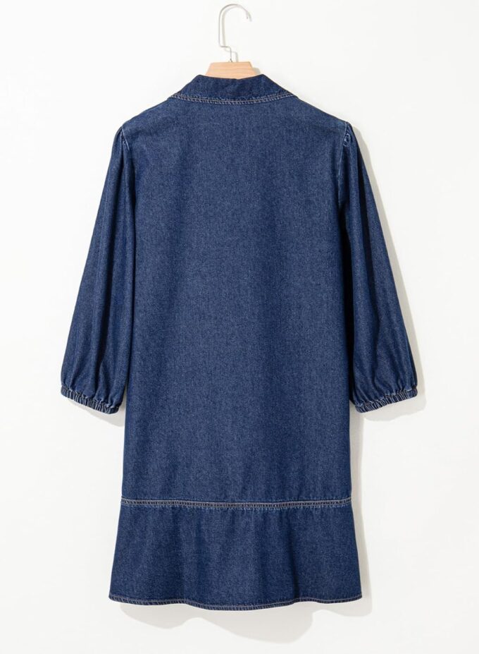 Dokotoo Denim Dress for Women Fashion Fall Casual Babydoll 2025 V Neck 3/4 Puff Sleeve Jean Dresses – Bild 5