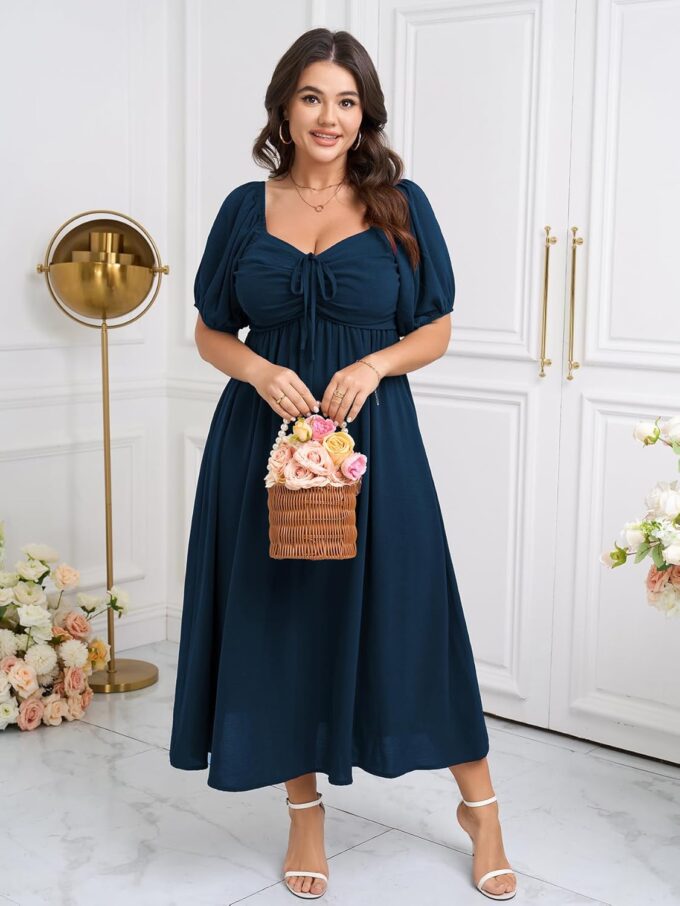 SCOMCHIC Plus Size Sweetheart Neckline Maxi Dress Formal Wedding Guest Short Puff Sleeve Cocktail Smocked A-Line Dresses – Bild 5