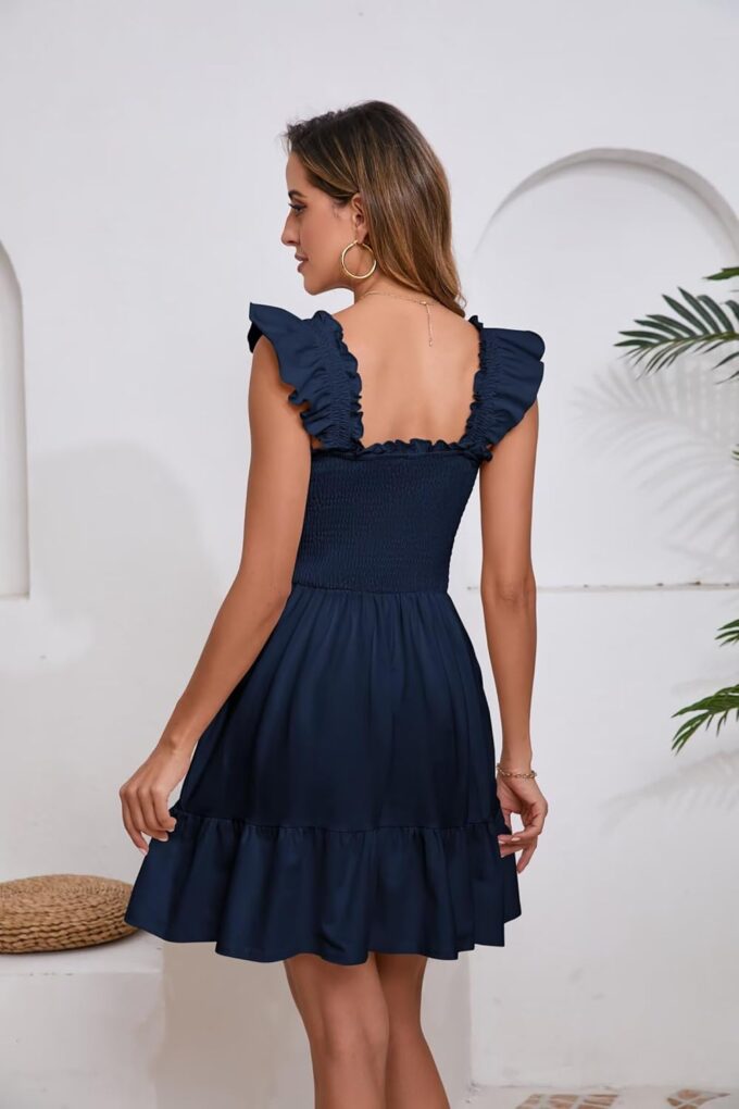 2025 Women Summer Short Dress Square Neck Sleeveless Ruffle Backless Casual Boho Beach Cute Sundress Cotton Vacation – Bild 3