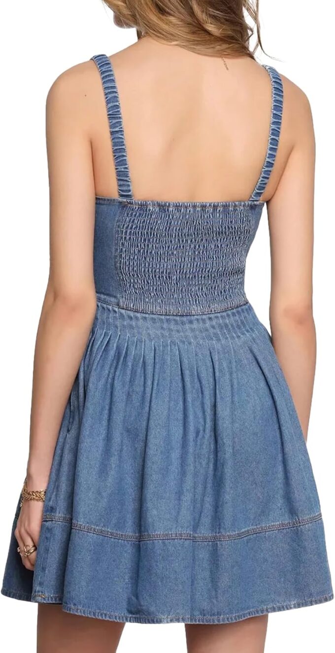 Beautiful Nomad Women's Sleeveless Strap Casual Denim Dress Waist Tucks Bodycon Corset Tube Mini Dress – Bild 2