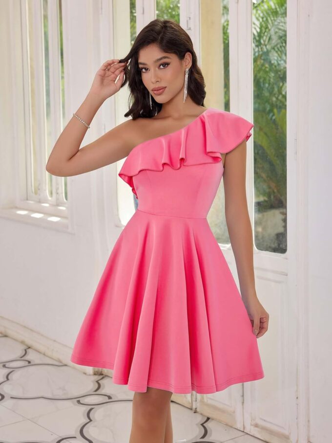 Angel-fashions Elegant One Shoulder Homecoming Dress A-Line Ruffles Cocktail Dresses for Wedding Guests and Parties – Bild 4