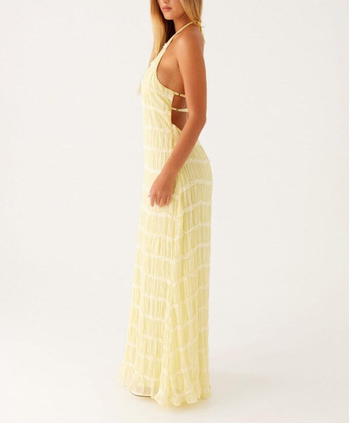 Flowy Boho Beach Dress for Women Halter Backless Smocked Vacation Long Dress Sexy Off Shoulder Resort Maxi Sundress – Bild 3