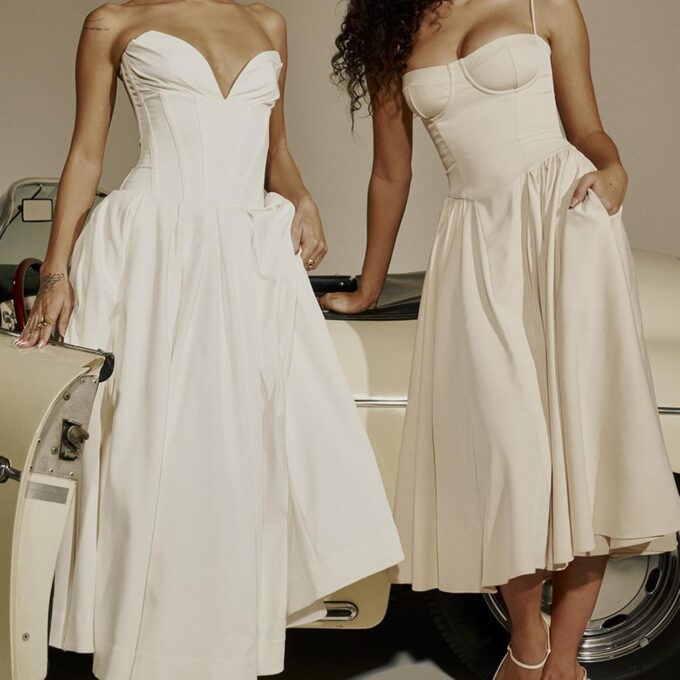 Women's Corset Dress Vintage Spaghetti Strap A-Line Midi Elegant Bustier Cocktail Party Evening Tea Dresses Pocket – Bild 4