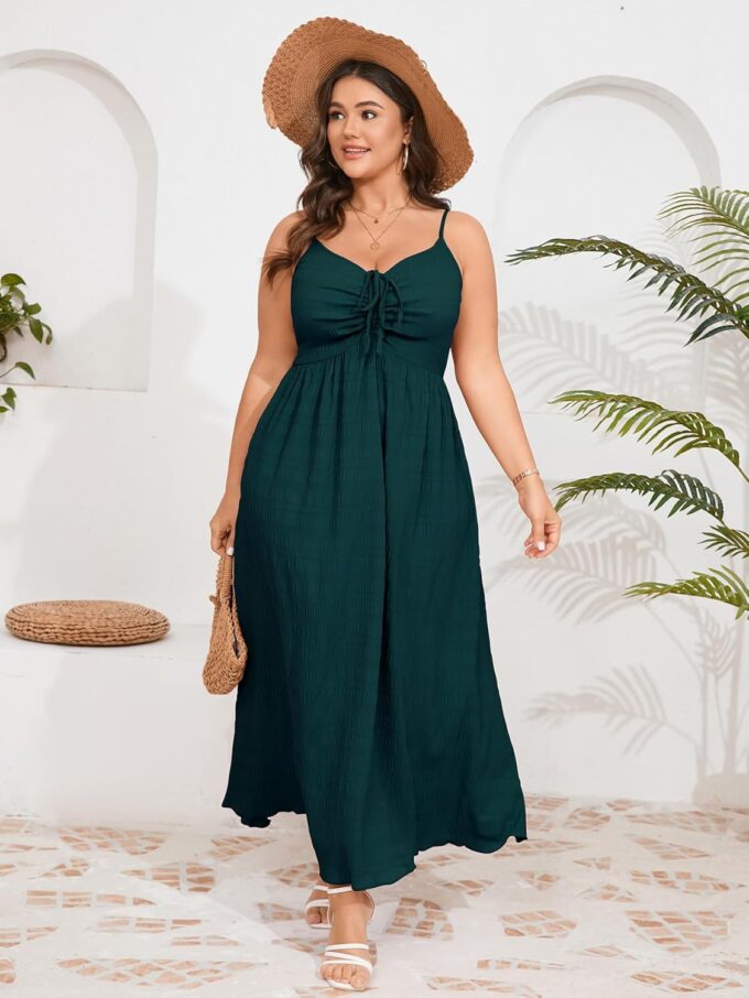Women's Plus Size Summer Dress Spaghetti Strap Sleeveless Sweetheart Neck Swing A Line Maxi Long Dress – Bild 5