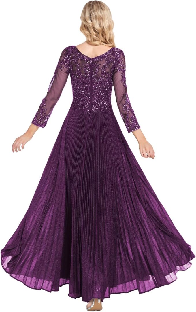 ForElise Mother of The Bride Dresses for Wedding 3/4 Sleeve Lace Appliques Long Formal Evening Dress – Bild 3
