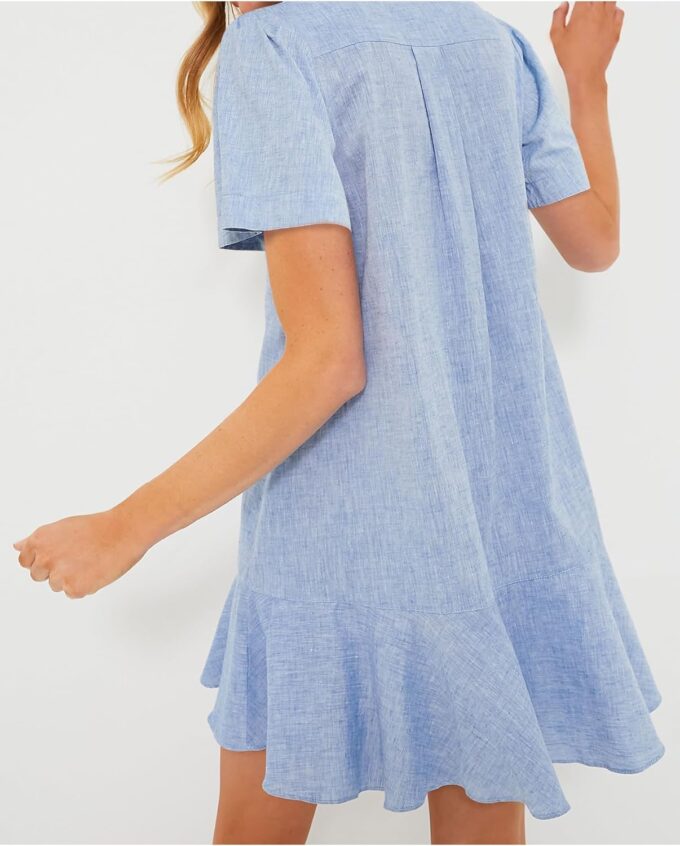 Women's Button Down Shirt Dress Summer Casual Short Sleeve Cotton Linen Ruffle Shift Mini Dresses – Bild 2