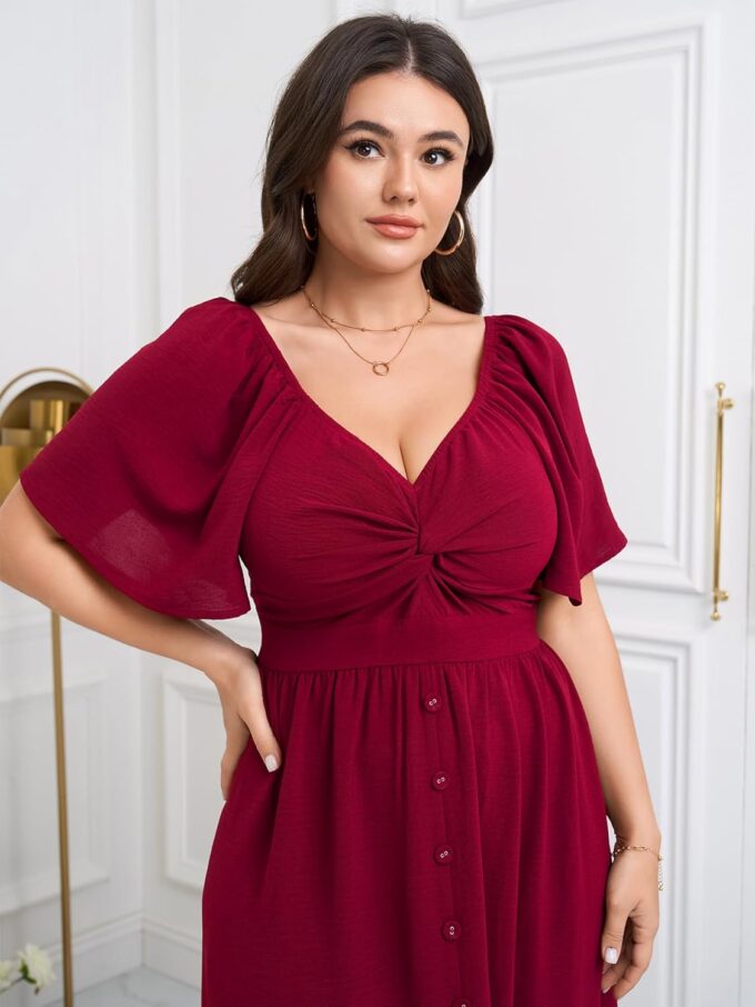 SCOMCHIC Women Plus Size Dresses Short Sleeve Sweetheart Neckline Wedding Guest Cocktail Twist Front A Line Maxi Dress – Bild 2
