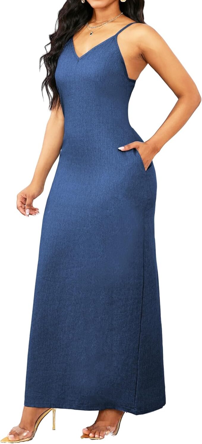 Maxi Dresses for Women Sexy Casual Spaghetti Strap Long Summer Sundress with Pockets – Bild 5