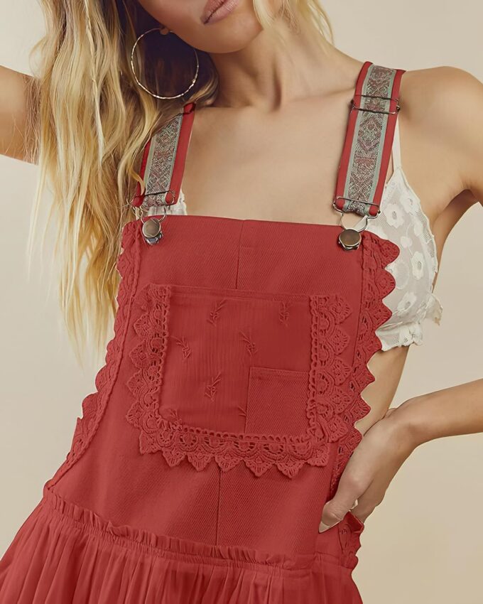 ebossy Women's Laced Embroidered Tulle Bib Dress Casual Loose Adjustable Straps Maxi Dress – Bild 3
