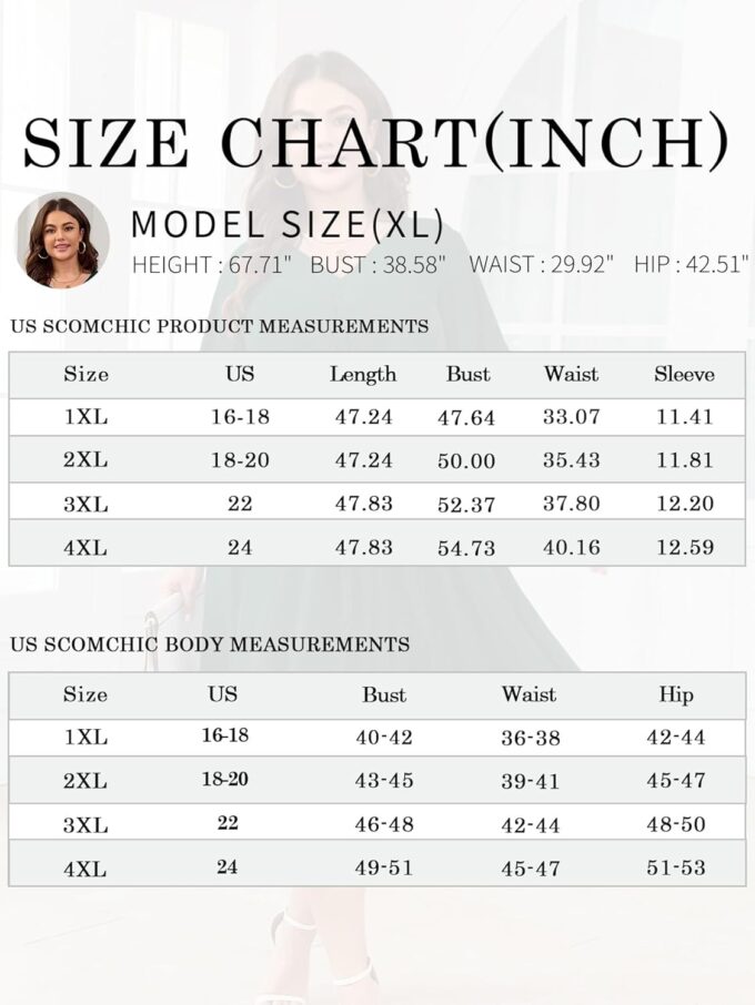 SCOMCHIC Women Plus Size Midi Dresses Wedding Guest Short Sleeve V Neck Tie Waist Casual Summer Flowy A Line Dress – Bild 7