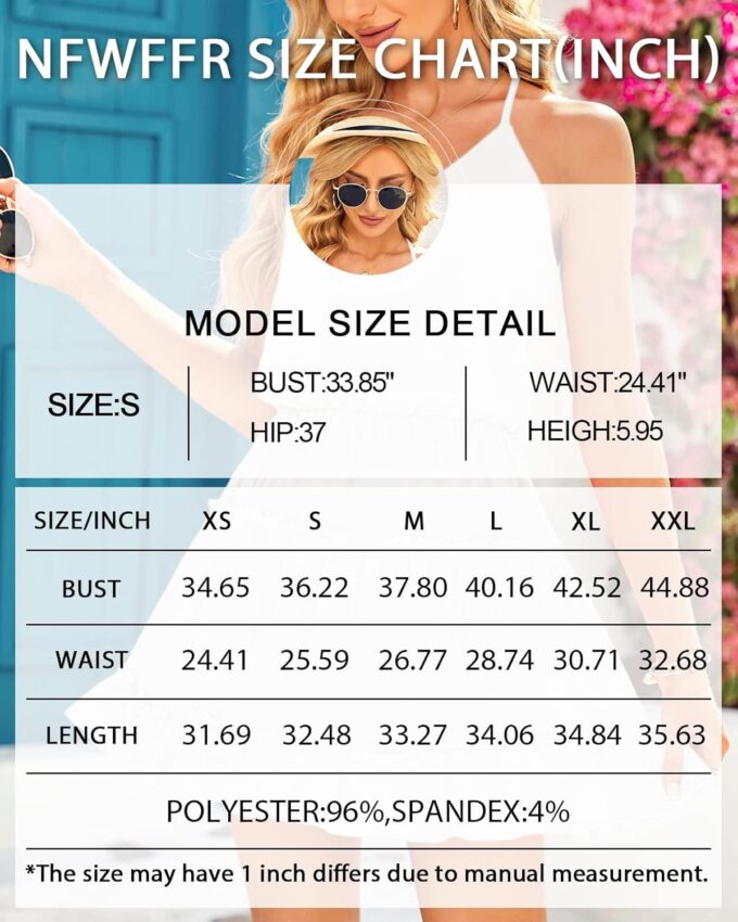 Newffr Womens V Neck Summer Mini Dress Sleeveless Ruffle Spaghetti Strap Racerback Flowy Beach Vacation Sundresses – Bild 7