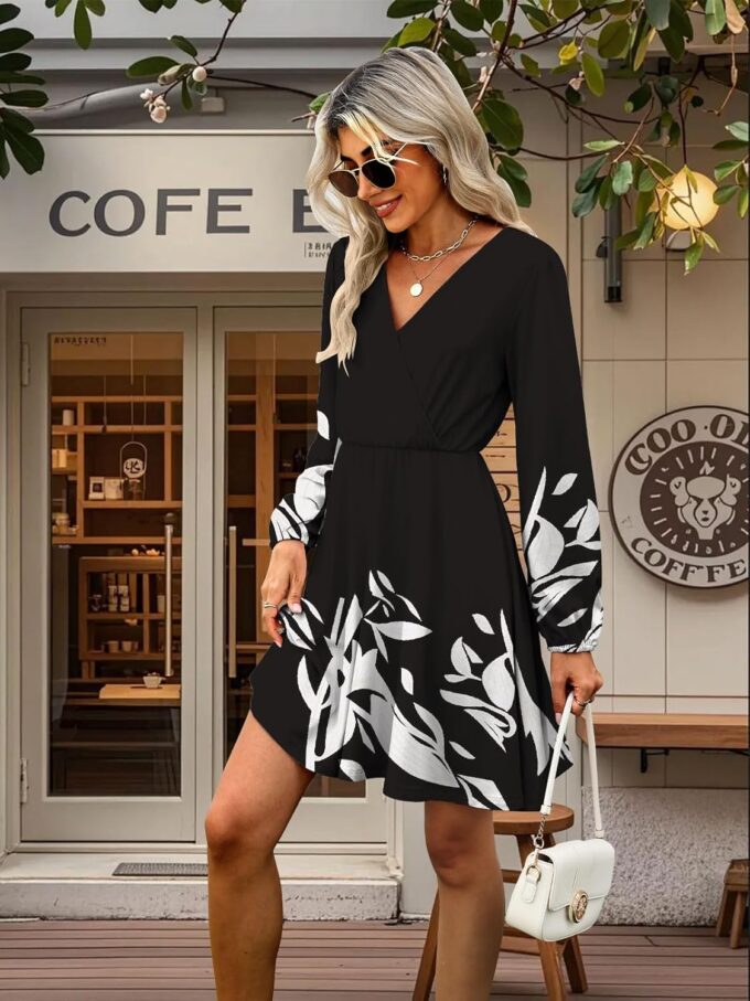 Women's Floral Dresses 2025 V Neck Long Sleeve Fall Dress – Bild 6