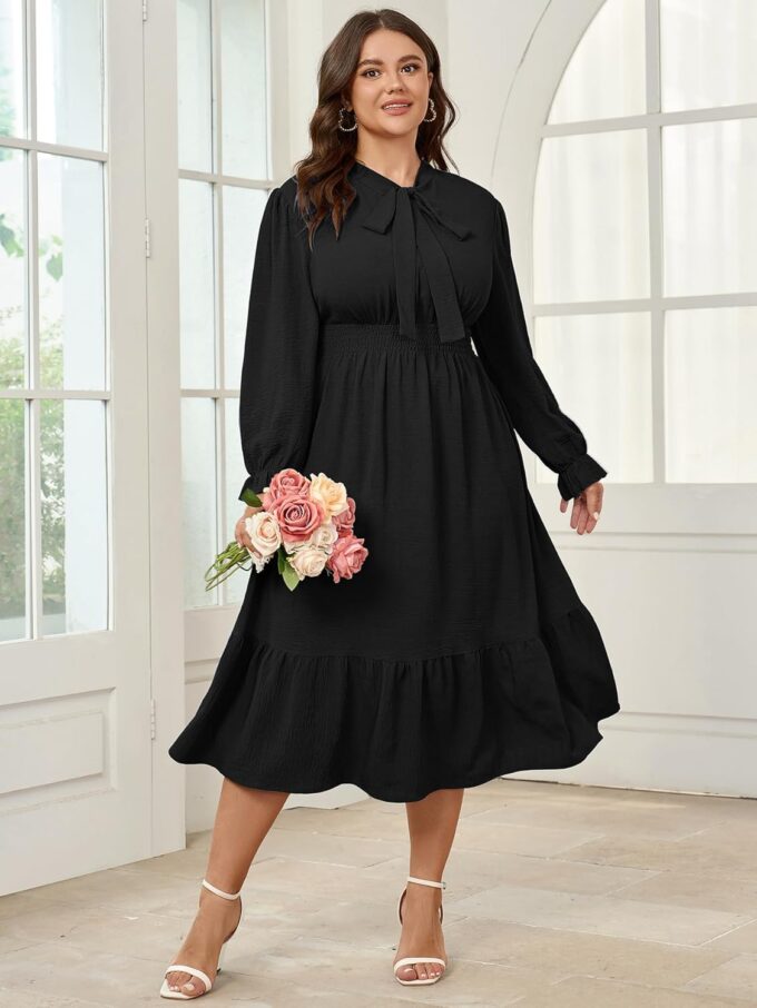SCOMCHIC Womens Plus Size Midi Dress Flowy A Line Bow Tie Swing Dress Formal Work Party Cocktail Dresses for Wedding Guest – Bild 4
