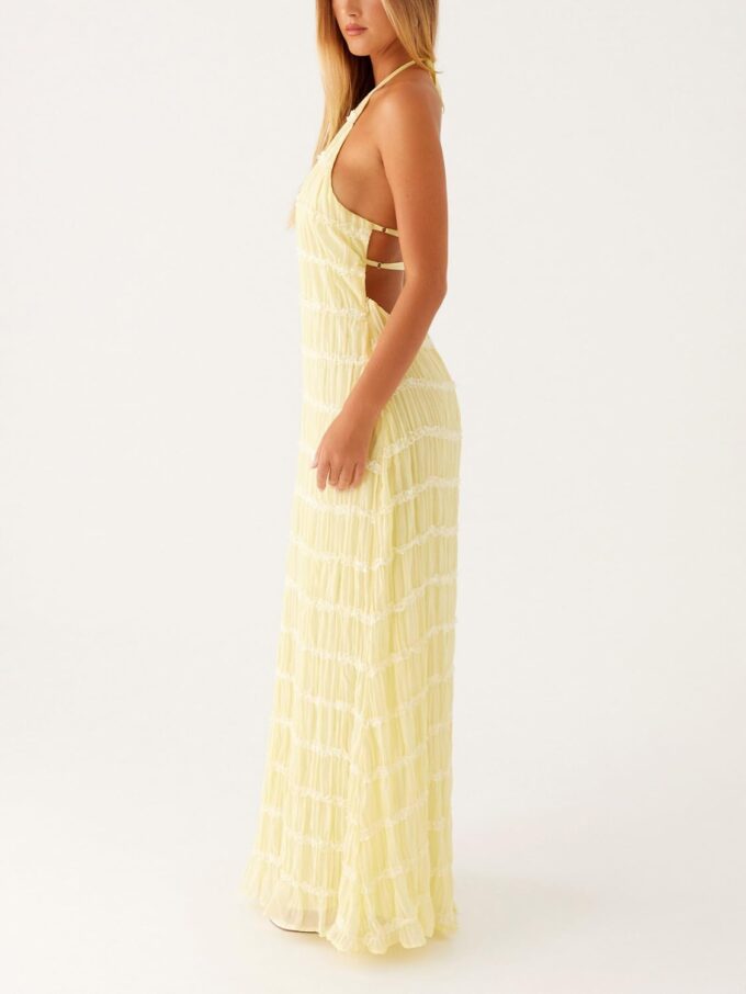 Women Summer Halter Neck Maxi Dress Flowy Ruffle Tiered Sleeveless Sundress Boho Backless Spaghetti Strap Long Dress – Bild 5