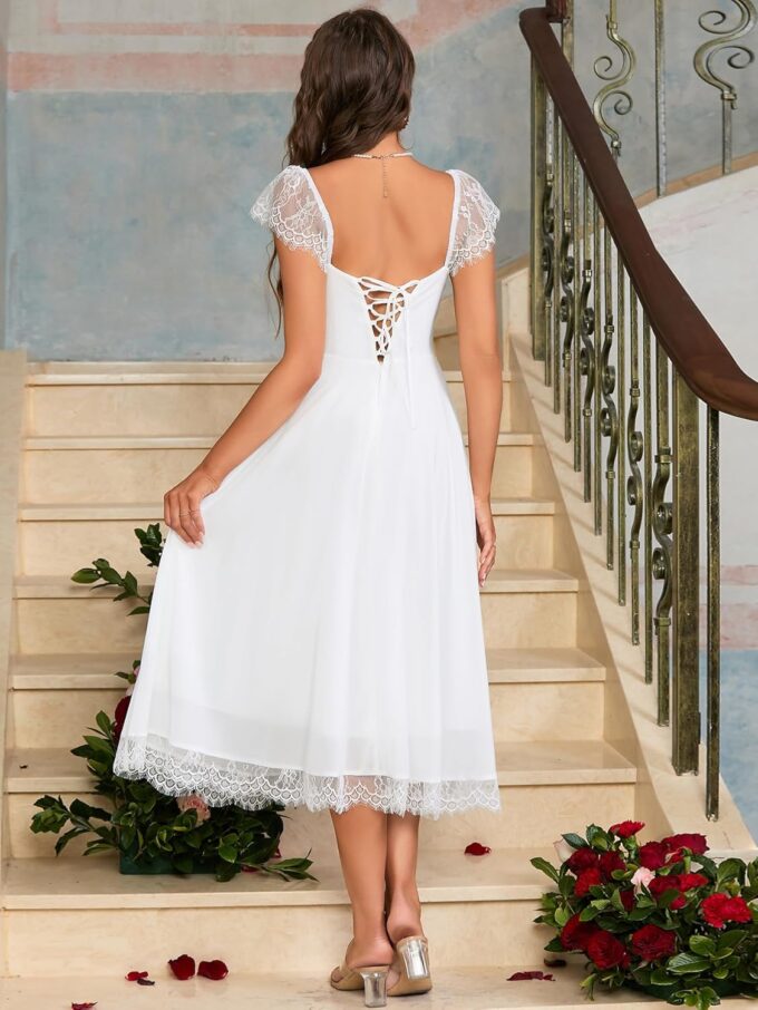 EYNMIN Lace Strap Chiffon Dresses for Women Casaul Flowy A Line Midi Tea Party Dress – Bild 3