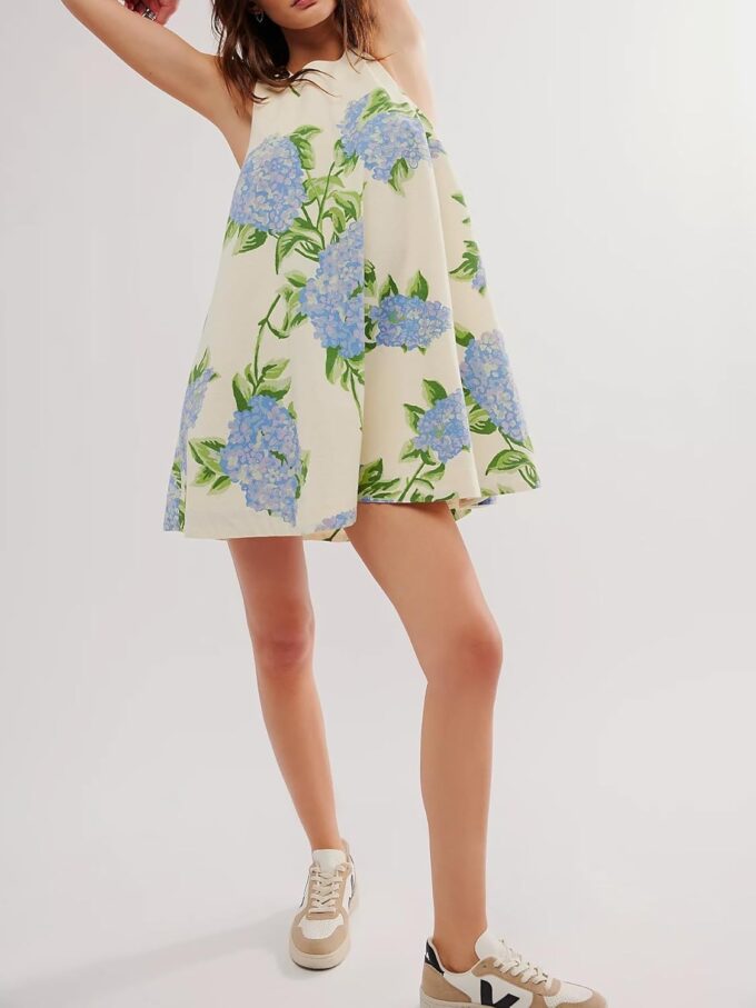 Floral Sleeveless Backless Mini Dress for Women Summer Loose Swing Flowy Sundress with Pockets – Bild 2
