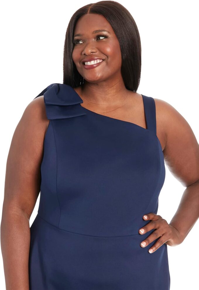 London Times Women's One Shoulder Bow Asymm Flounce Dress – Bild 5