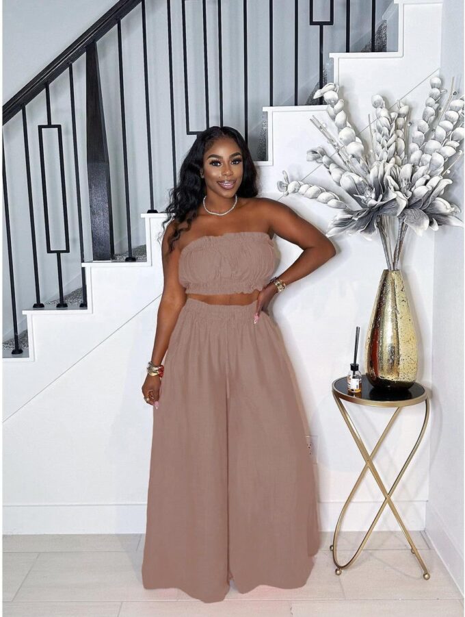 Two Piece Sets for Women Summer Outfits Crop Tops and Wide Leg Pants Sets Sexy Jumpsuits Vacation Outfits with Pockets – Bild 3