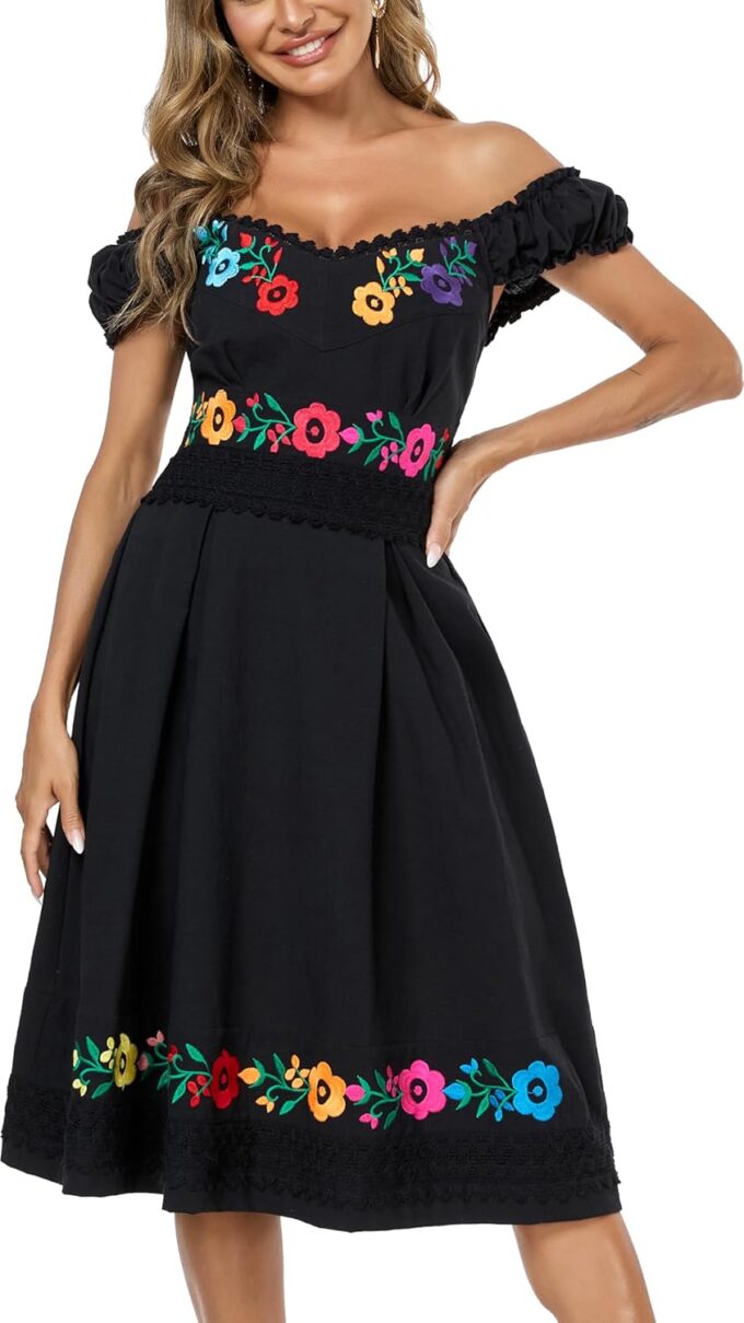 Women's Mexican Dress Embroidered Causal Lace Party Dress – Bild 4