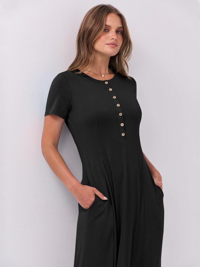 ANRABESS Women Summer Maxi Dress 2025 Casual Short Sleeve Button Fit & Flare A-Line Flowy Spring Long Dresses with Pockets – Bild 5