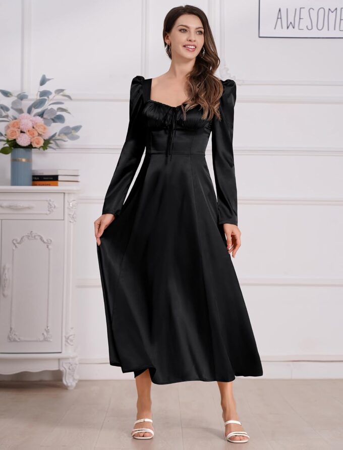 ODIZLI Women Satin Long Corset Dress Long Sleeve Midi Dresses for Wedding Guest Party Bridesmaid Dresses – Bild 4