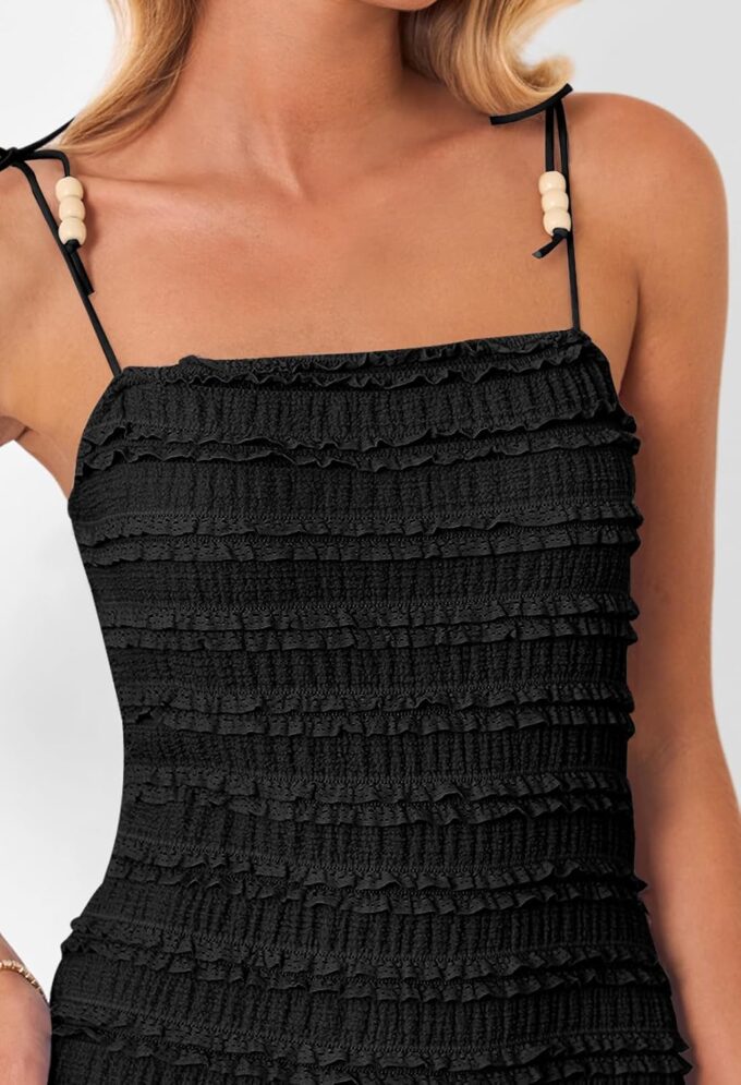 MEROKEETY Women's Summer Spaghetti Strap Sleeveless Bodycon Backless Textured Wedding Guest Cocktail Dress – Bild 5