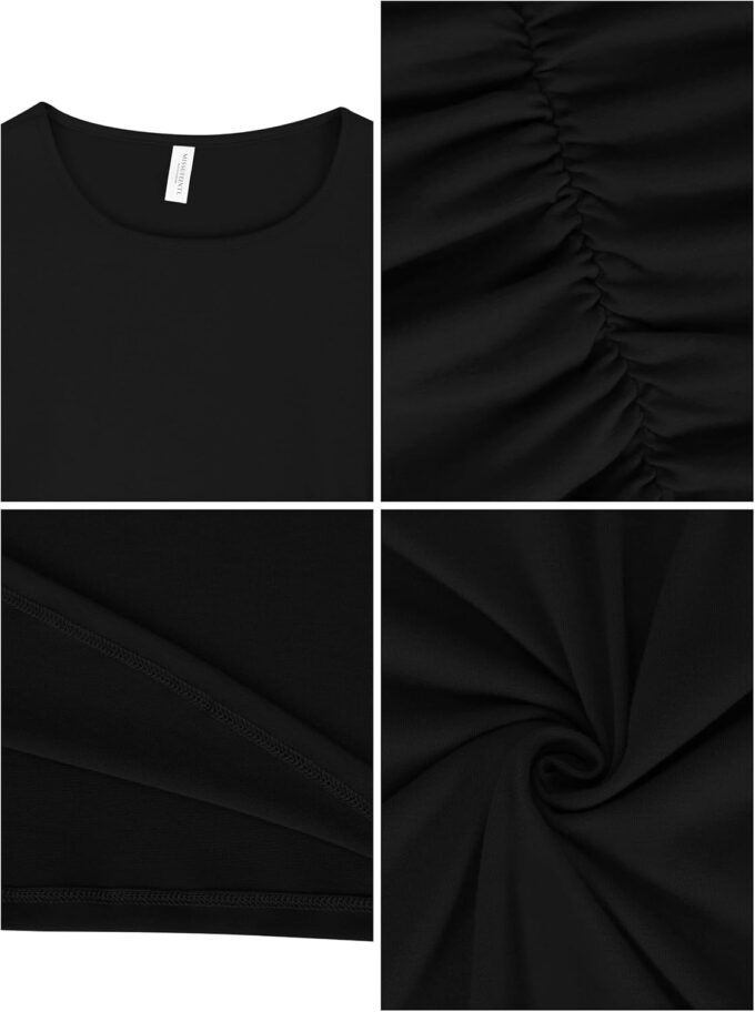 Missufe Women's Long Sleeve Slim Ruched Bodycon Dress 2025 Trendy Fall Casual Round Neck Sheath Knee Length Outfits Clothes – Bild 6