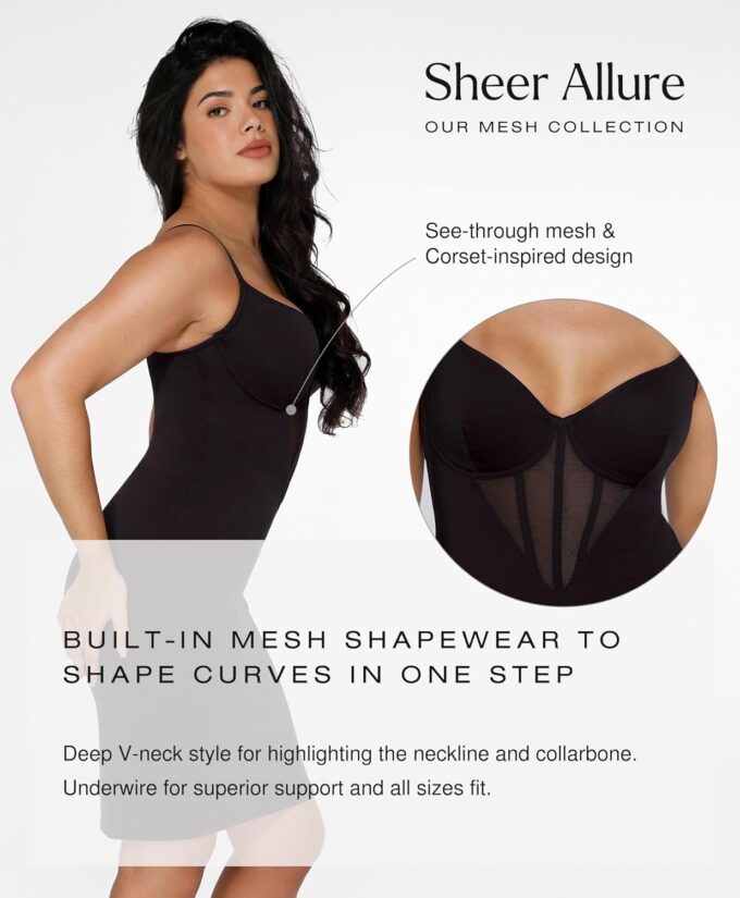 Popilush Shapewear Dress Corset Dress Mesh Bodycon Dresses for Women Slip Dress Party Midi Dresses Club Outfits – Bild 3