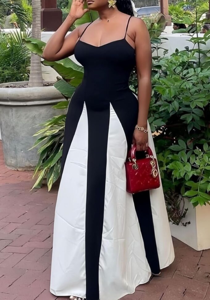 Womens Elegant Sleeveless Color Block Pleated Maxi Dress Patchwork Swing Formal Party Prom Flowy Long Dress – Bild 6