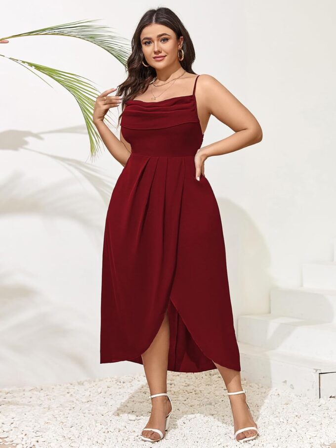 SCOMCHIC Women's Plus Size Dress Sleeveless Spaghetti Strap Cowl Neck Wrap Party Cocktail Cami Dress – Bild 2