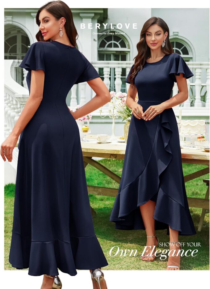 BeryLove Women Formal Party Dress Flutter Short Sleeve Wedding Cocktail Long Evening Dress – Bild 2