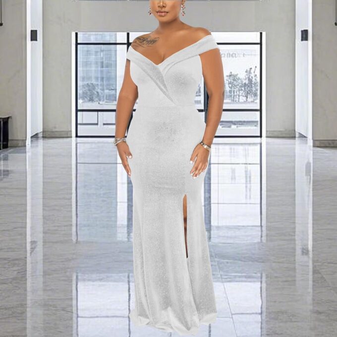 Elegant Off Shoulder Mermaid Bodycon Maxi Dress for Women Sexy Wedding Ruched Evening Gown Prom Cocktail Party Dress – Bild 8