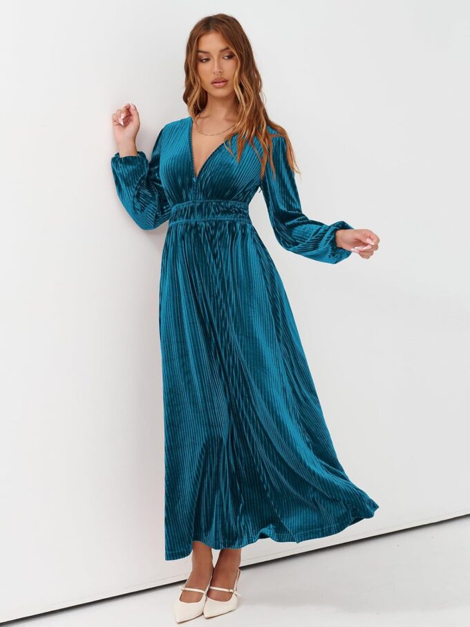 Sissyaki Women's Long Sleeve Velvet Dresses Fall Winter Long Dress Wedding Guest Party Maxi Dress – Bild 2